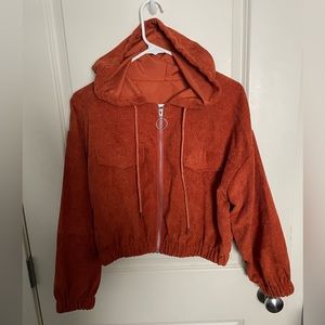 Rust orange cropped corduroy hooded jacket size XL